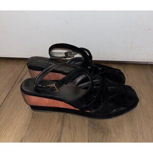 Prada Black Wedge Sandals Platform Peep Toe Shoes 39 Womens